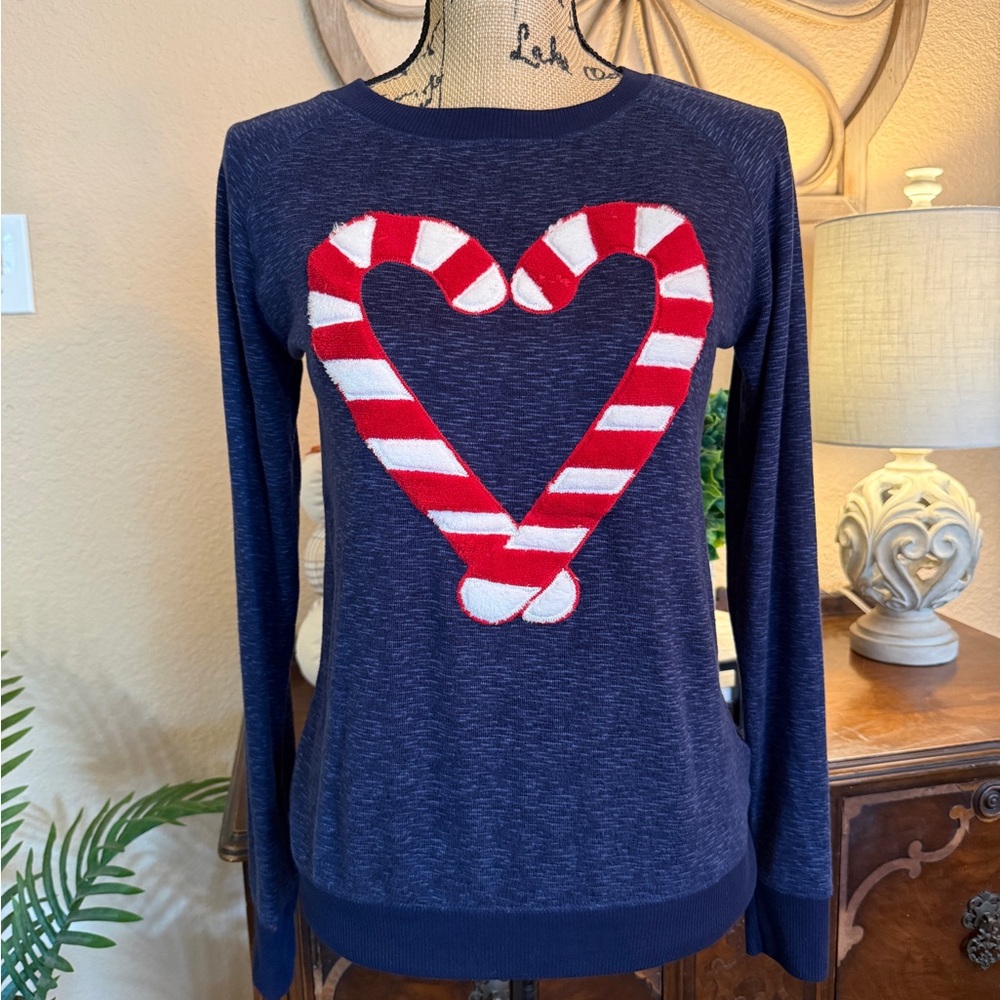 New Jacklyn Smith Intimates Top Navy with Candy Cane Heart Design